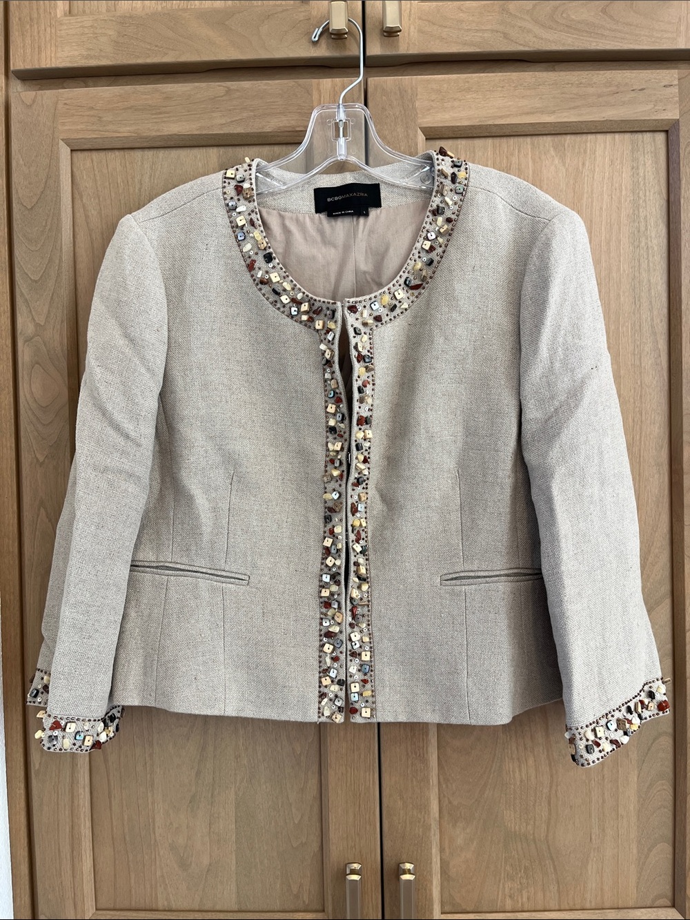 BCBGMAXAZRIA LINEN BEADED JACKET